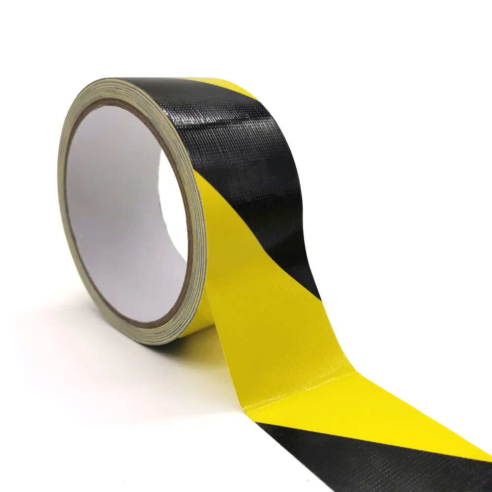 Hazard black yellow coloured warning barrier tape self adhesive road floor marking caution tape