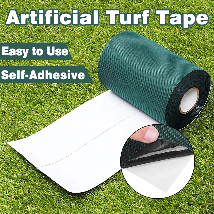 Artificial grass seam tape self adhesive with cut line release