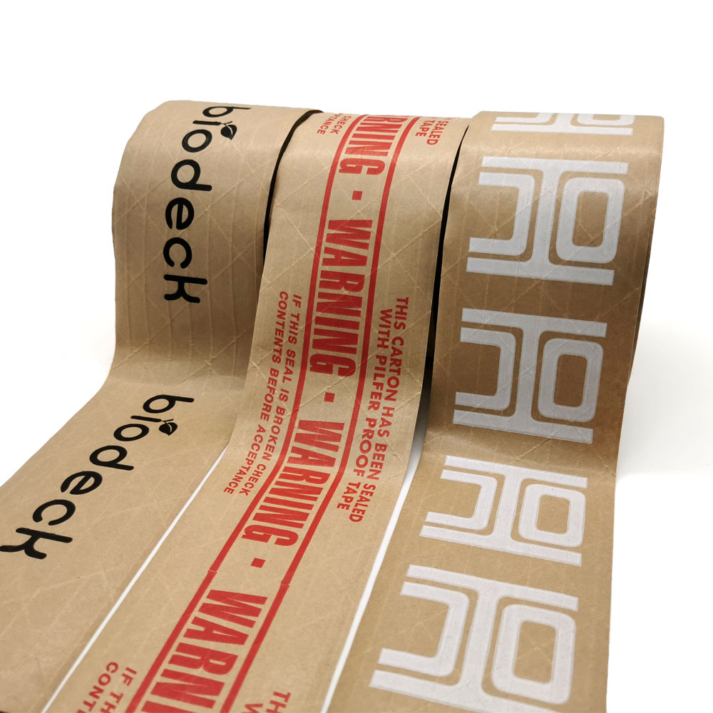Custom Printed Logo Kraft Paper Tape Water Activated Gummed Reinforced Packing Tape