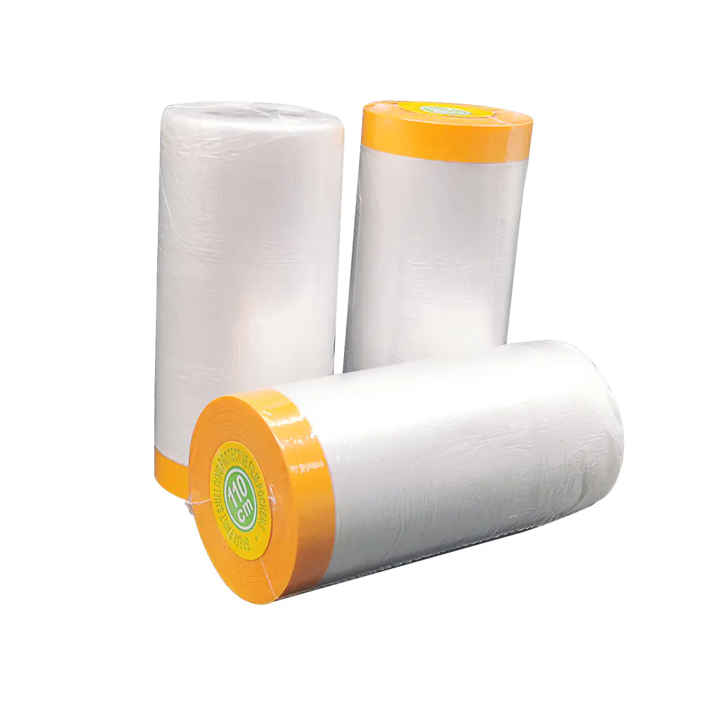 Pre-Taped Masking Film Pre-Folded Overspray Paintable Plastic Protective Sheeting for Auto Painting Cover Walls Furniture