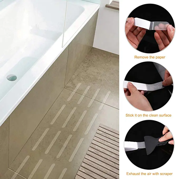 Anti Slip Bathroom Stickers Tape Safety Non-Slip Shower Strips Treads to Prevent Slippery Surfaces Clear PEVA Grip Anti-Slip Tape