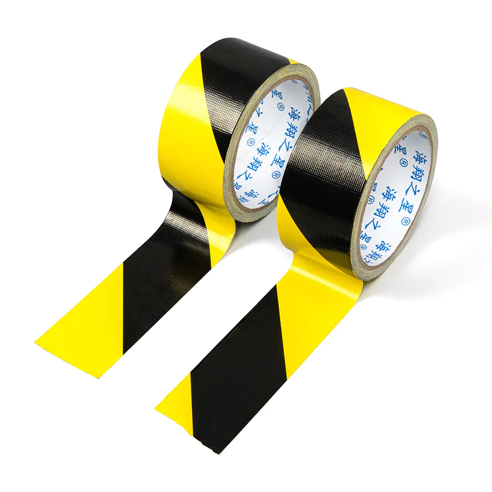 Hazard black yellow coloured warning barrier tape self adhesive road floor marking caution tape